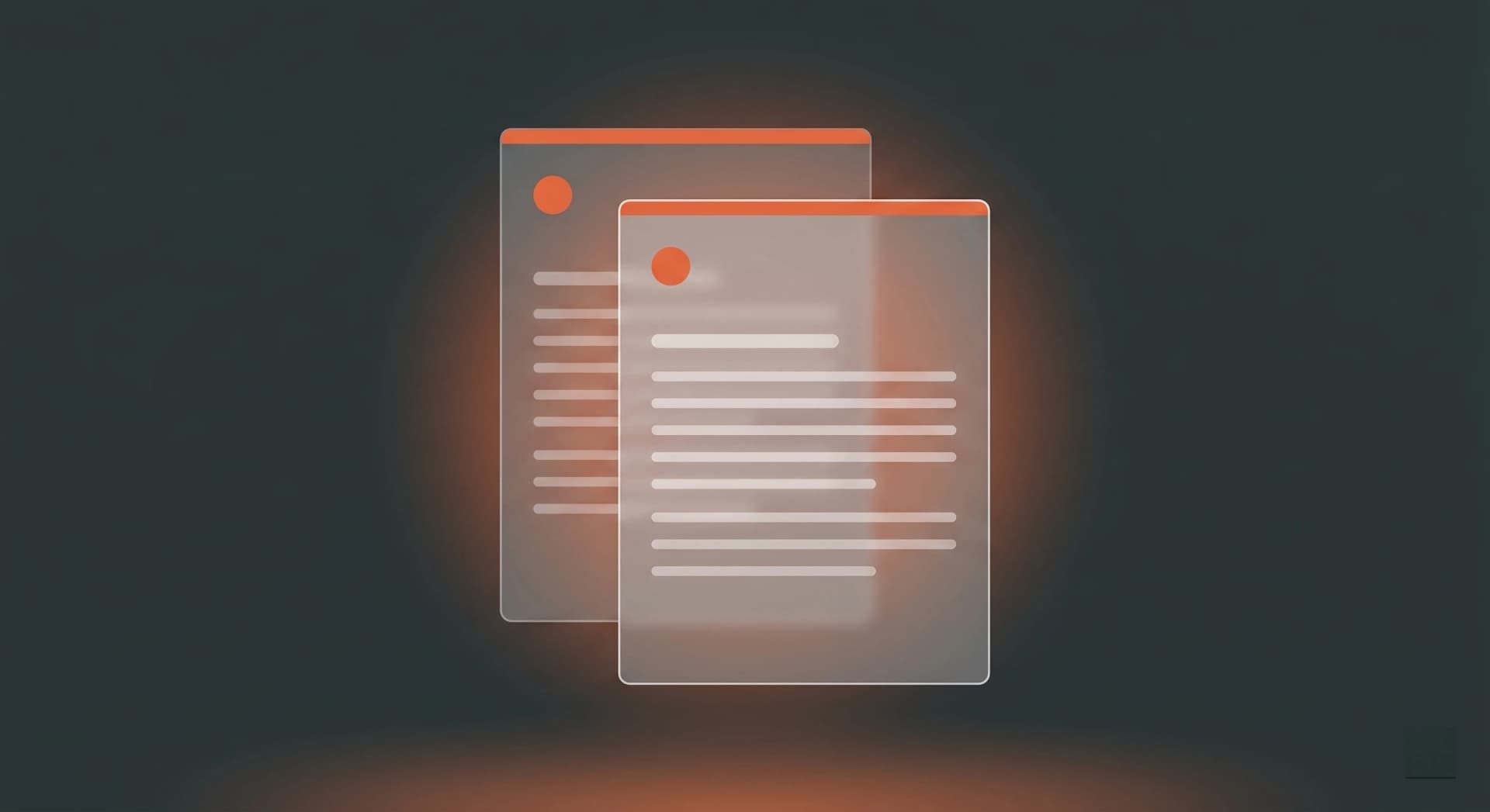 Layered frosted PDF report sheets
